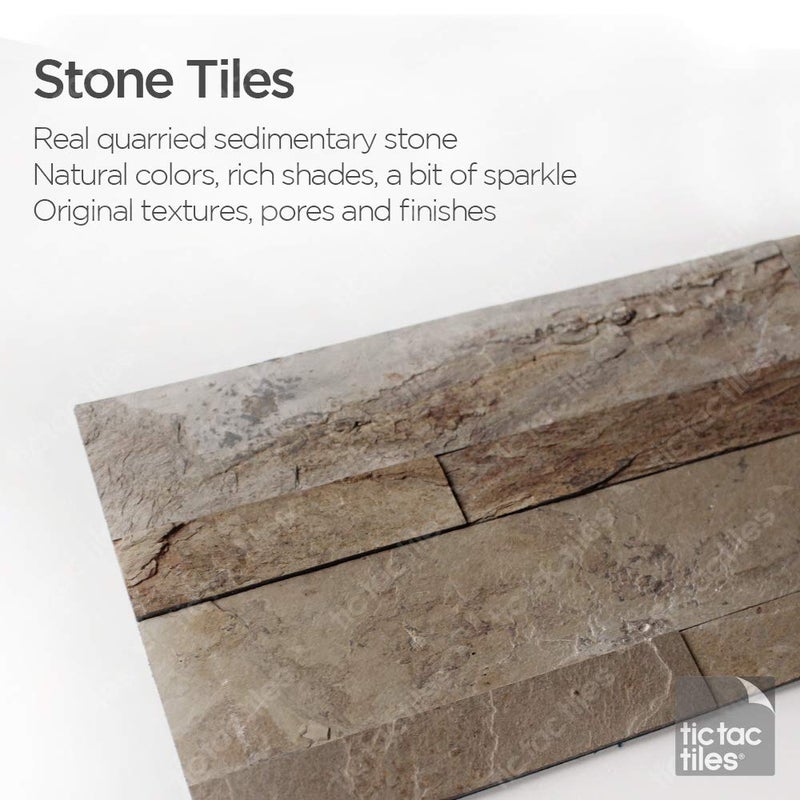 Tic Tac Tiles 4-Sheets Peel and Stick Self Adhesive Removable Stick On Kitchen Backsplash Bathroom 3D Stone Tiles (Stone Brown) - Image 3